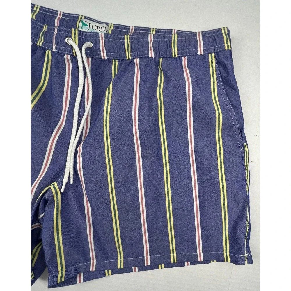 J.CREW Original Swimwear Swim Trunks Mens XXL Blue Striped Mesh Lined Beach 6